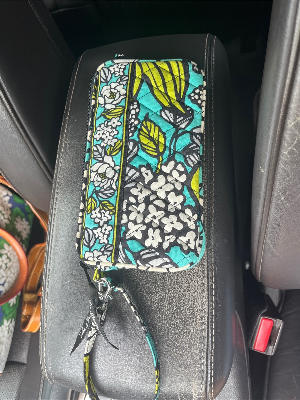 Vera Bradley Quilted Floral Wrist Strap in Teal, Lime & Black